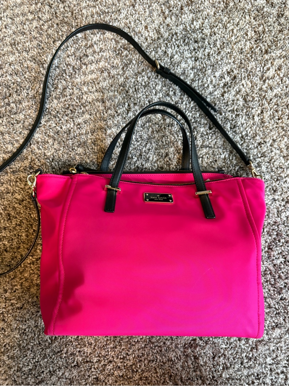 kate spade Hot Pink Tote with Black Handles and Strap